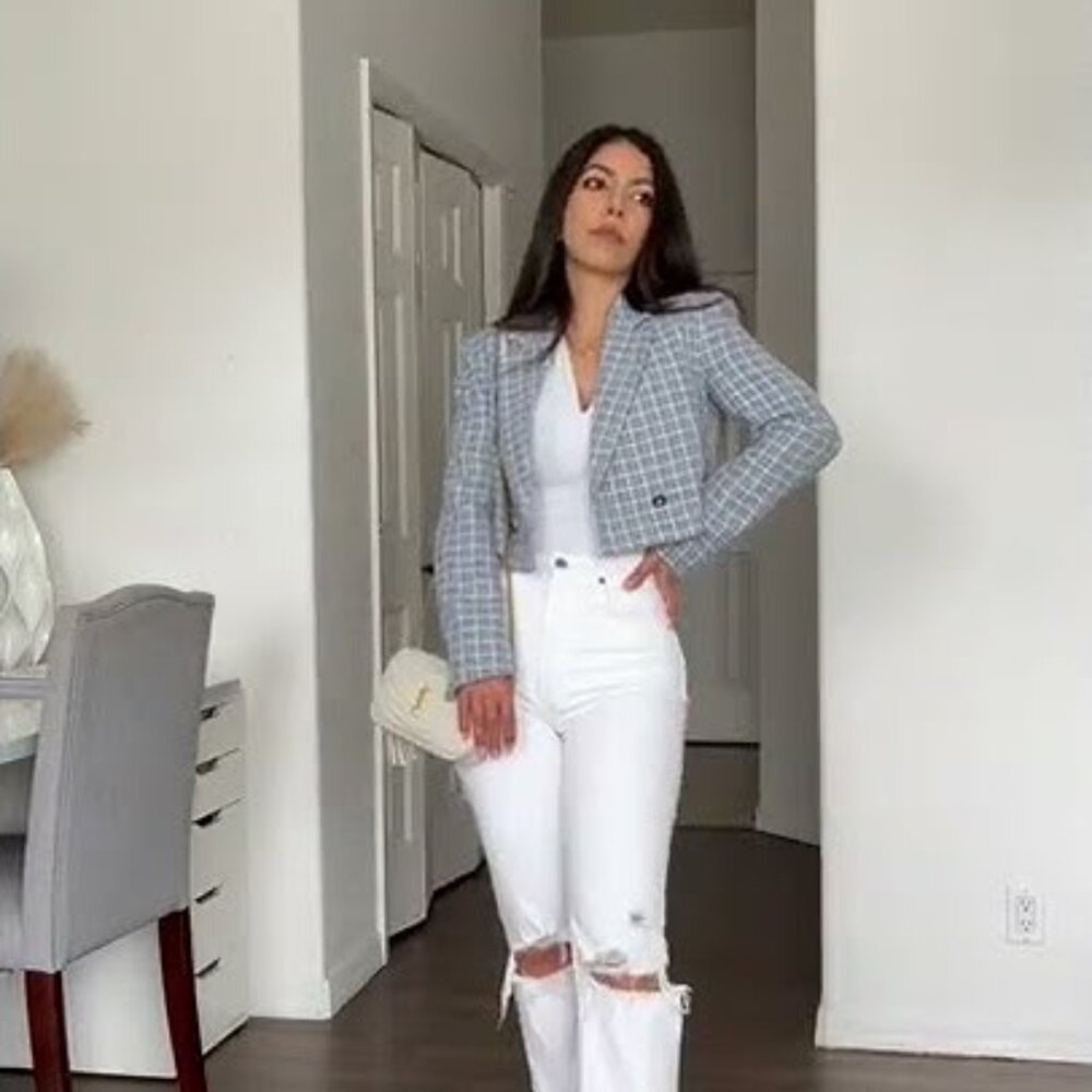 Zara Textured Tweed Cropped Blazer - Picture 11 of 15
